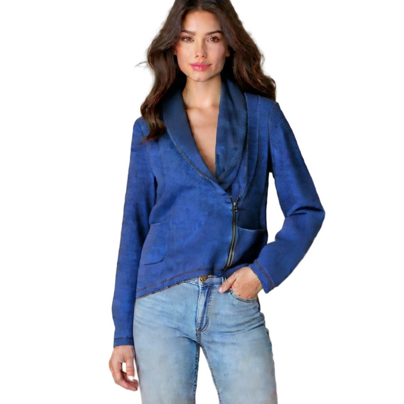 Talbots Sweaters - Talbots Jacket Shawl Collar Seaming Detail Half Zip Moto Style Blue Petite Large